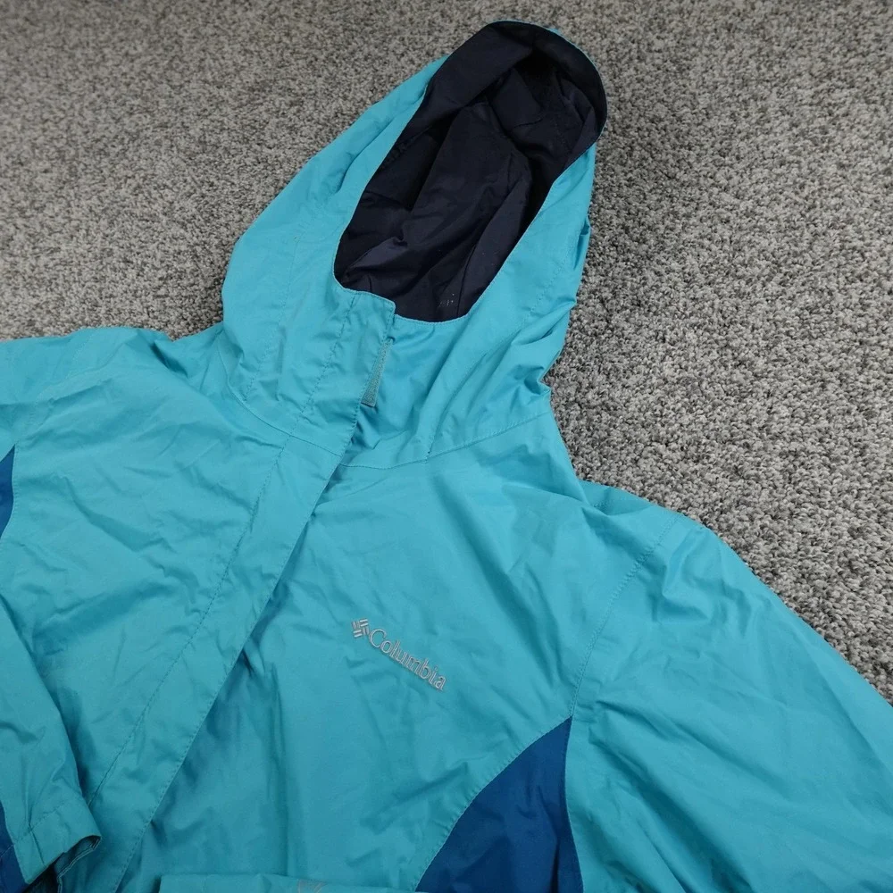 Columbia Jacket Womens L Blue Omni Tech Hooded Waterproof Coat‎ Outdoor Hiking